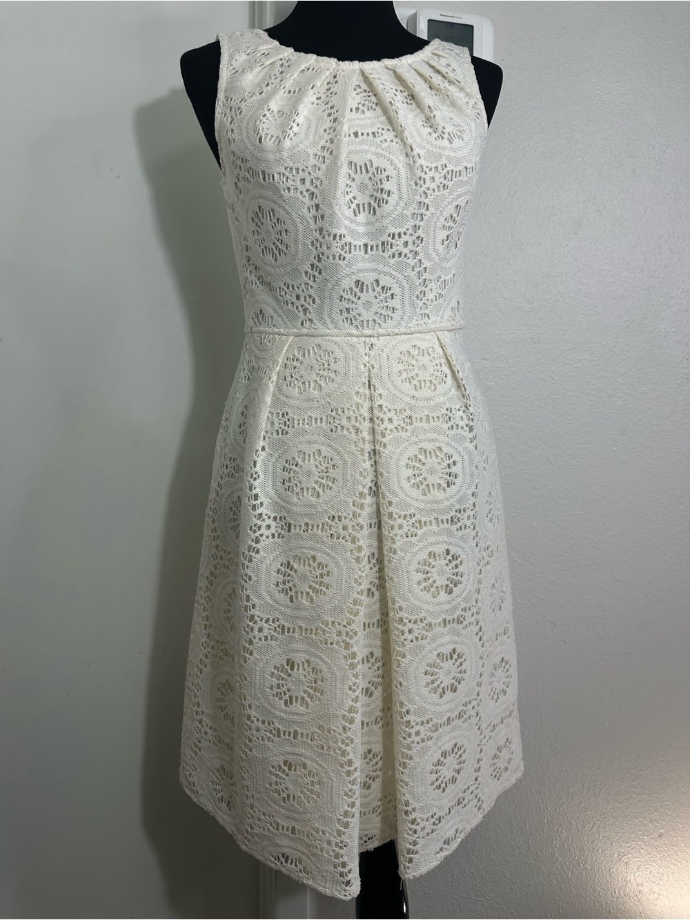 Adrianna Papell Cream Crochet Lace Fit & Flare Dress
